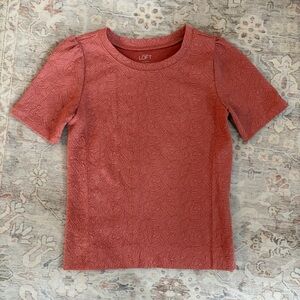 LOFT Dusty Pink Floral Textured Short Sleeve Top